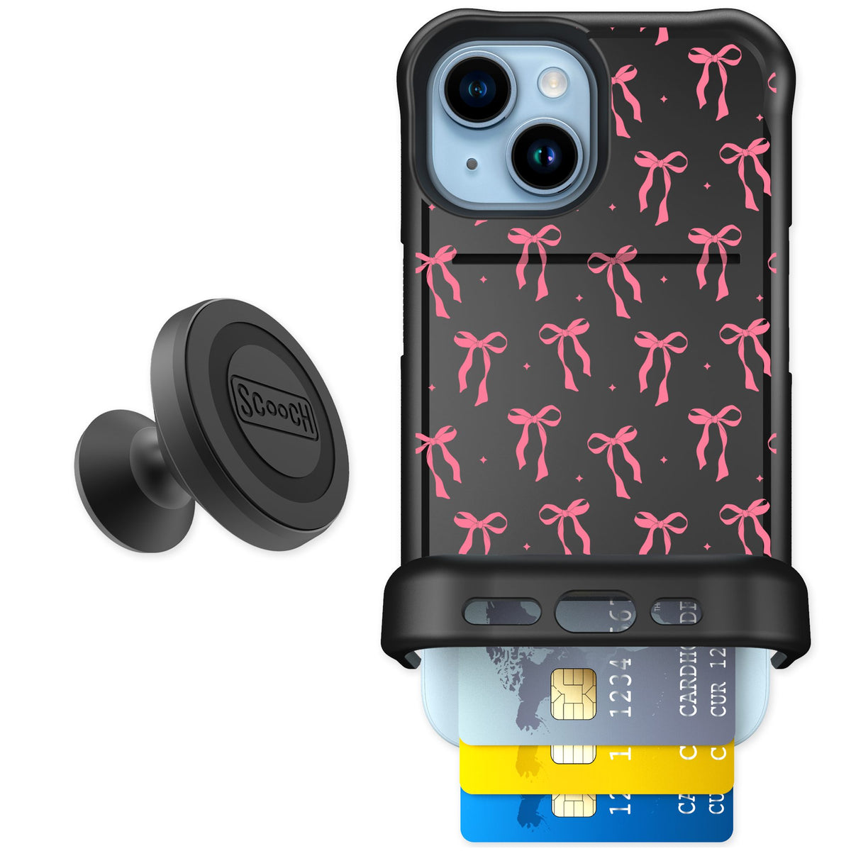 Scooch Wingmate Pink Bows for iPhone 15 — Starter Bundle