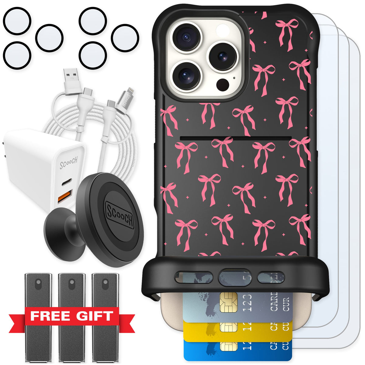 Scooch Wingmate Pink Bows for iPhone 16 Pro Max — Ultimate Bundle