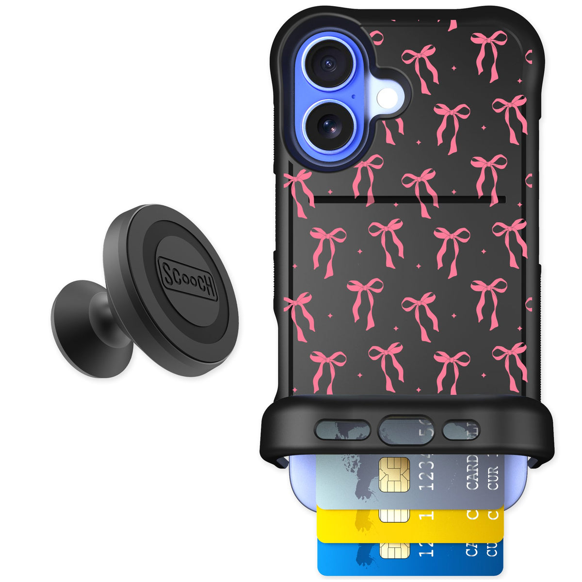 Scooch Wingmate Pink Bows for iPhone 16 — Starter Bundle
