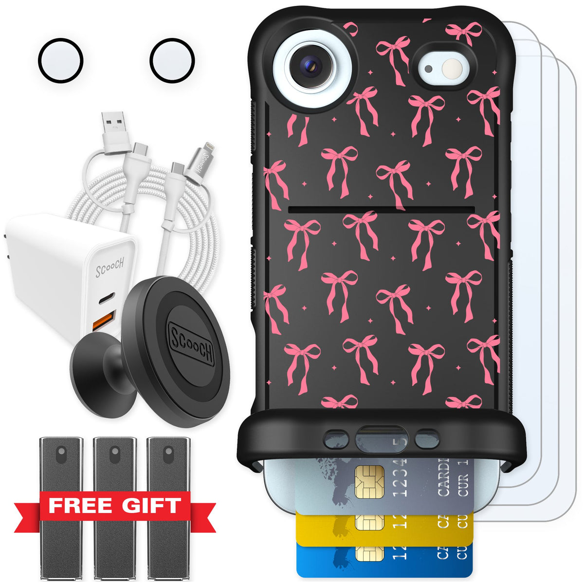 Scooch Wingmate Pink Bows for iPhone Air — Ultimate Bundle