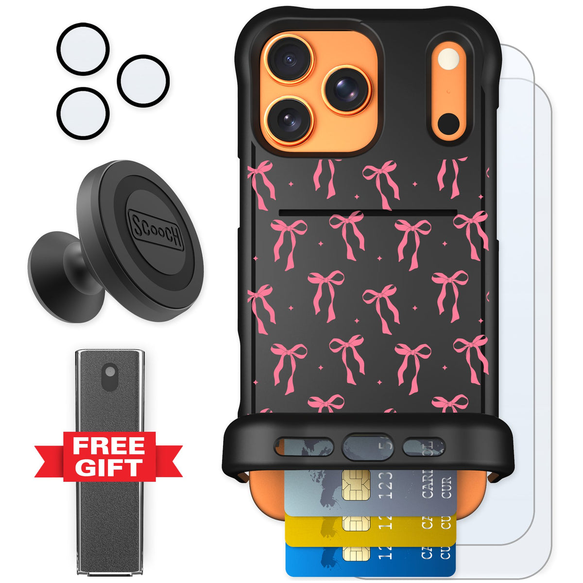 Scooch Wingmate Pink Bows for iPhone 17 Pro Max — Defender Bundle