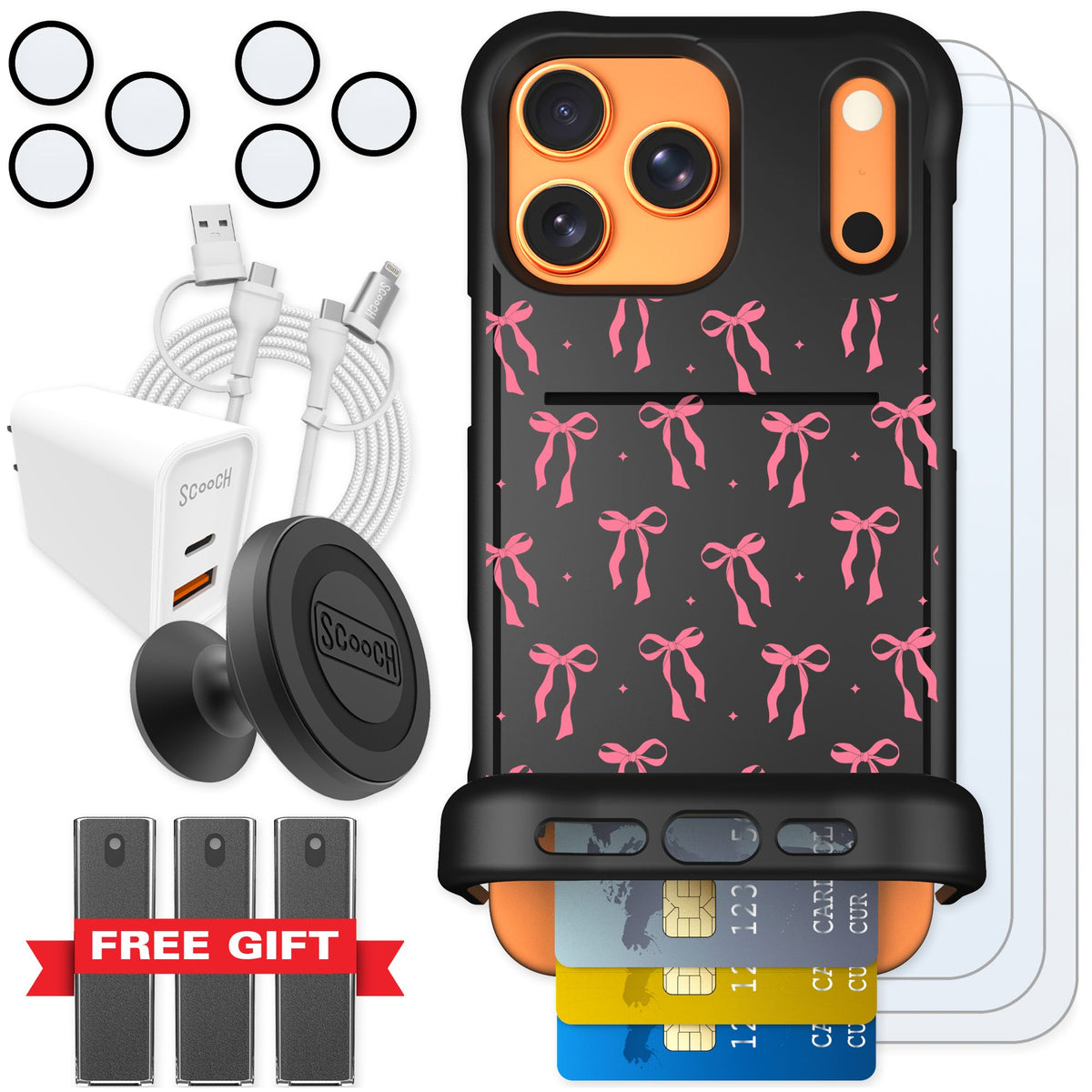 Scooch Wingmate Pink Bows for iPhone 17 Pro Max — Ultimate Bundle