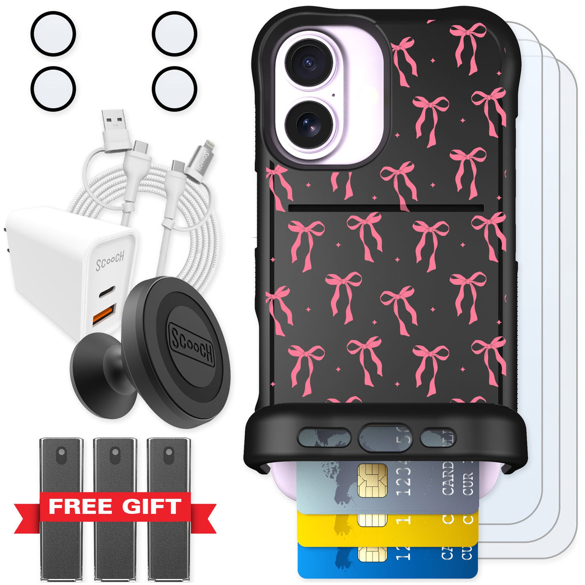 Scooch Wingmate Pink Bows for iPhone 17 — Ultimate Bundle