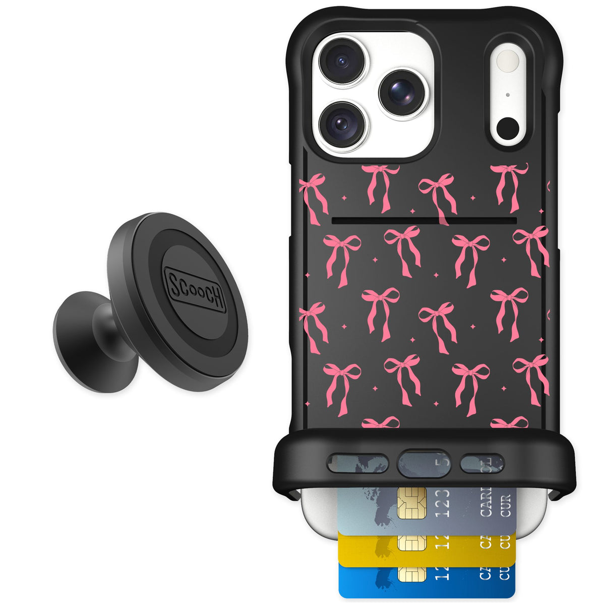 Scooch Wingmate Pink Bows for iPhone 18 Pro Max — Starter Bundle