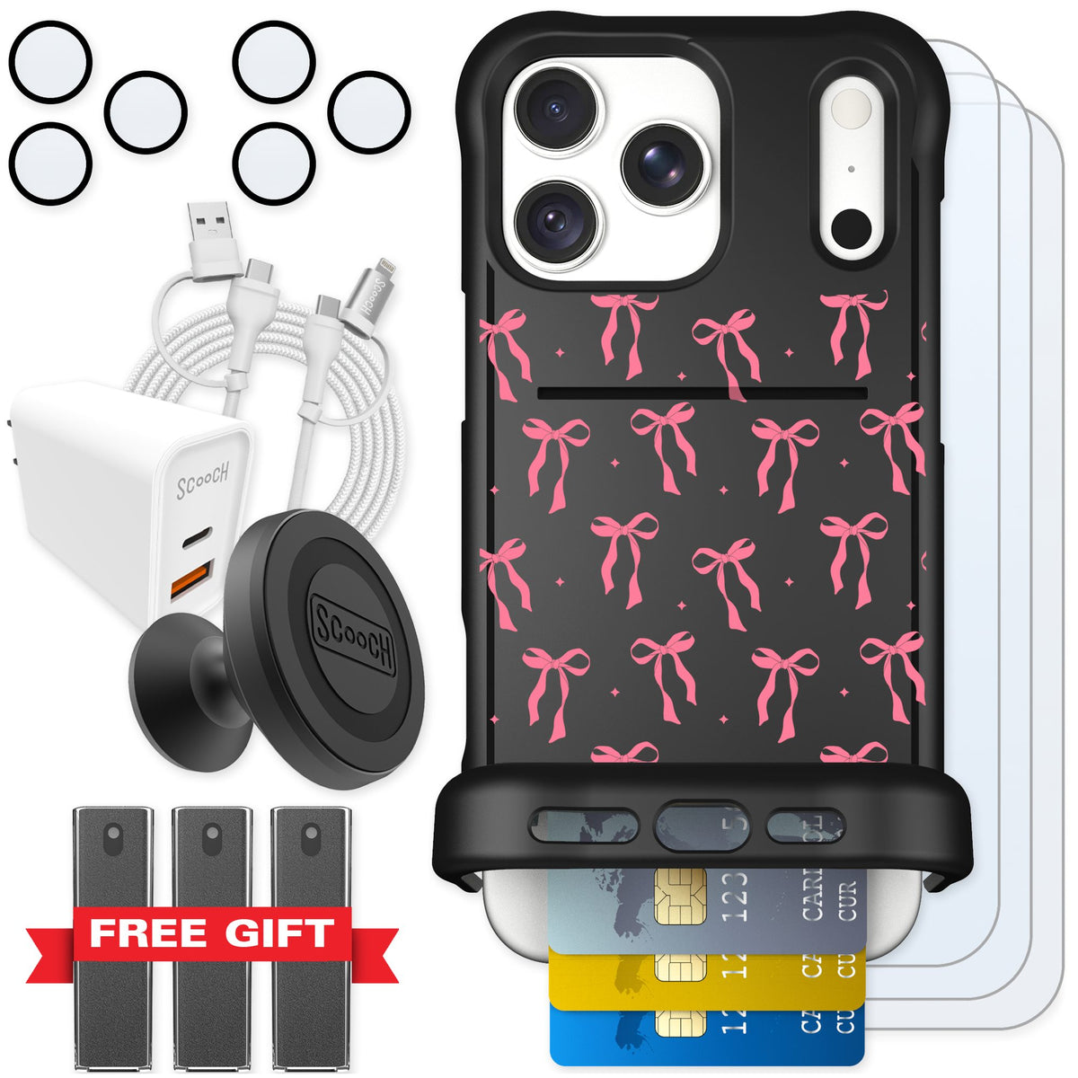 Scooch Wingmate Pink Bows for iPhone 18 Pro Max — Ultimate Bundle