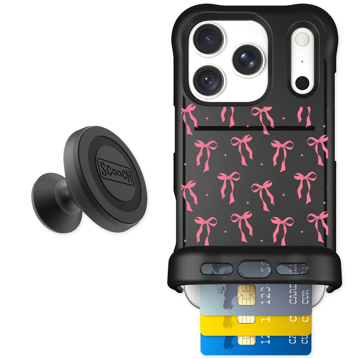 Scooch Wingmate Pink Bows for iPhone 18 Pro — Starter Bundle