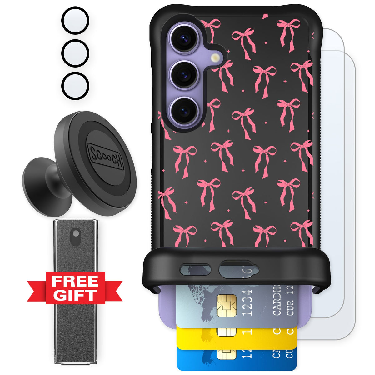 Scooch Wingmate Pink Bows for Galaxy S24 — Defender Bundle