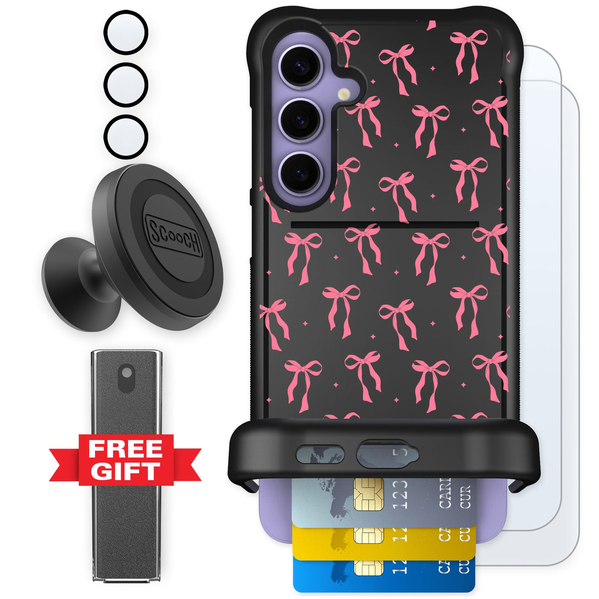 Scooch Wingmate Pink Bows for Galaxy S24+ — Defender Bundle