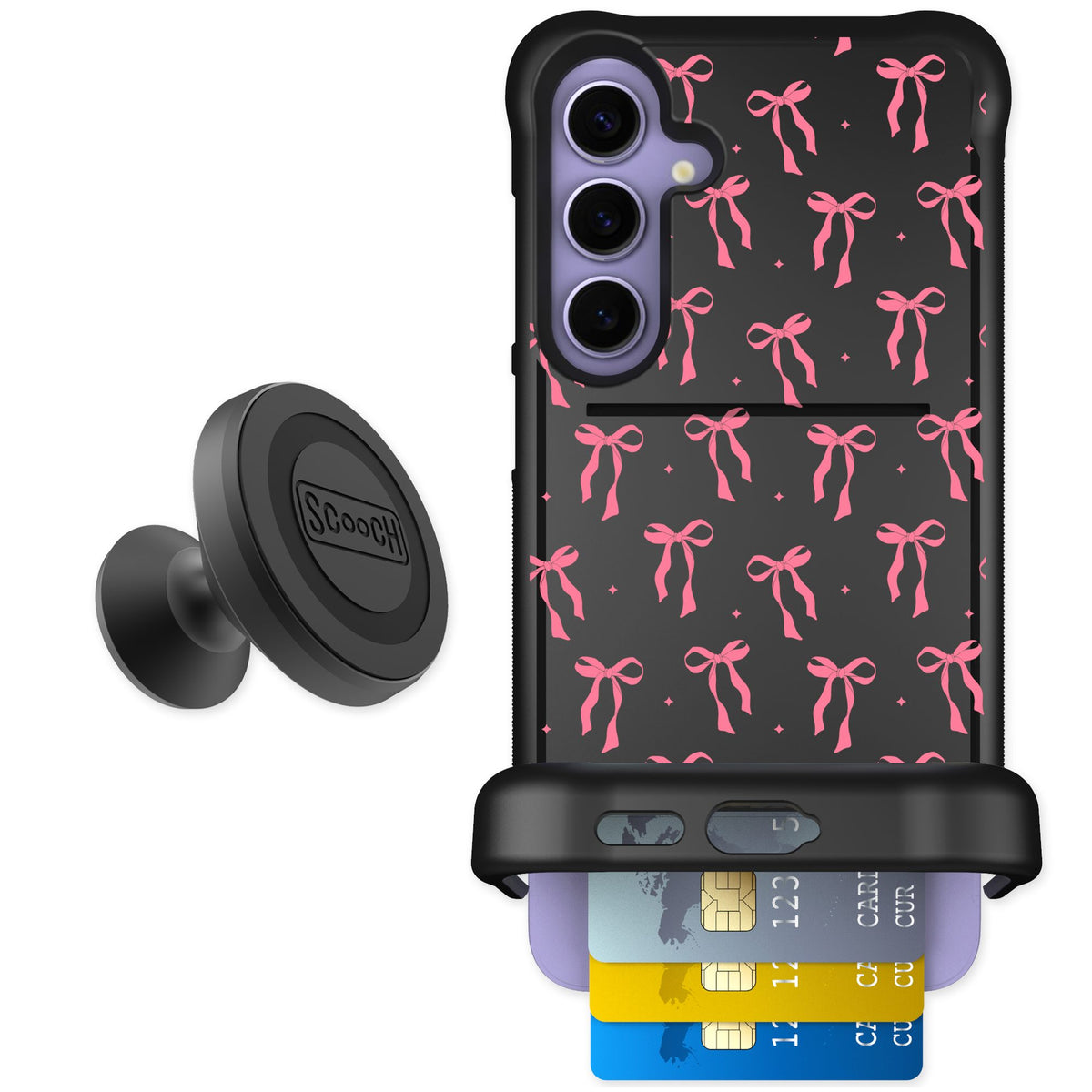 Scooch Wingmate Pink Bows for Galaxy S24+ — Starter Bundle