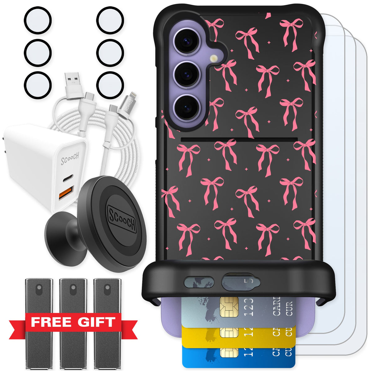 Scooch Wingmate Pink Bows for Galaxy S24+ — Ultimate Bundle