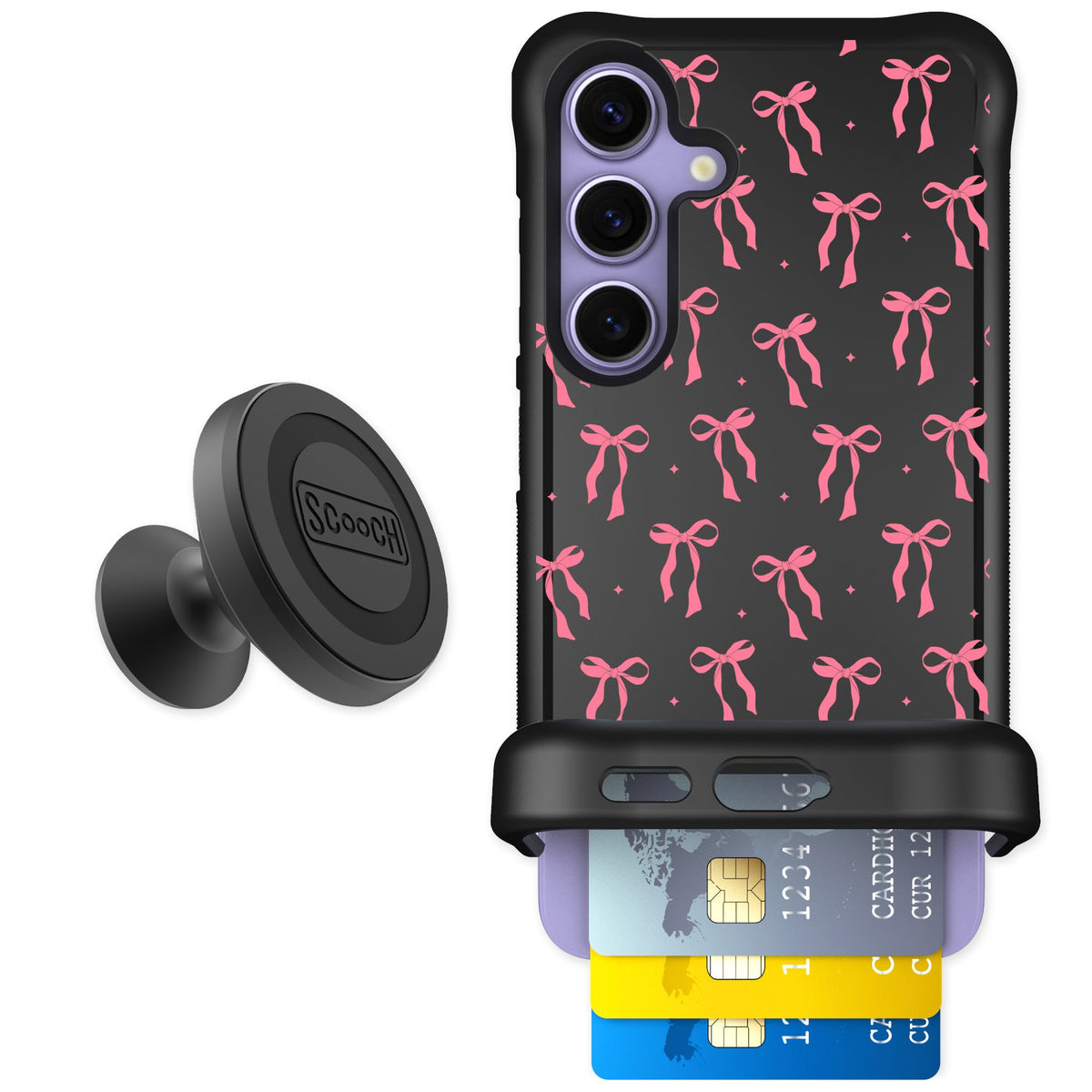 Scooch Wingmate Pink Bows for Galaxy S24 — Starter Bundle