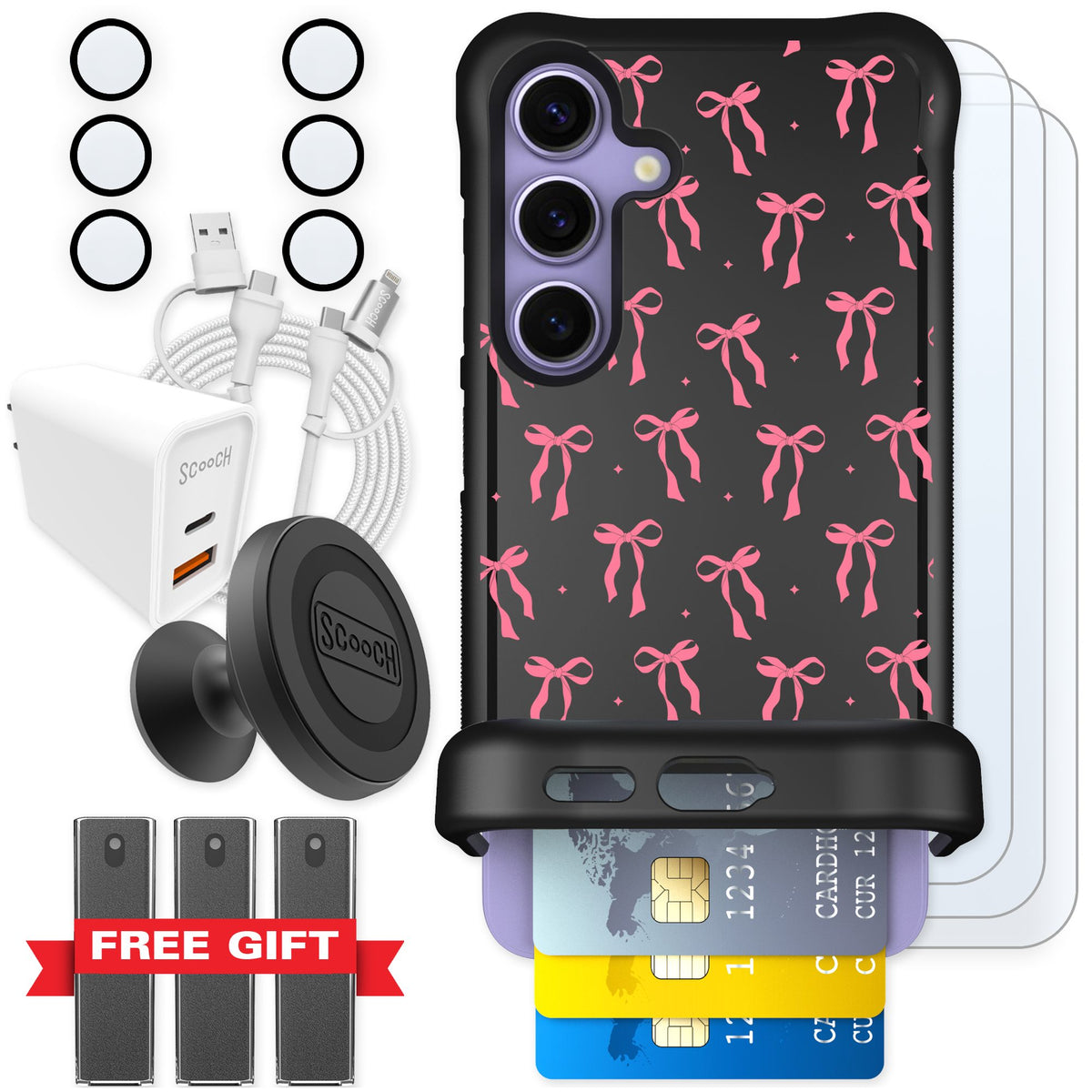 Scooch Wingmate Pink Bows for Galaxy S24 — Ultimate Bundle