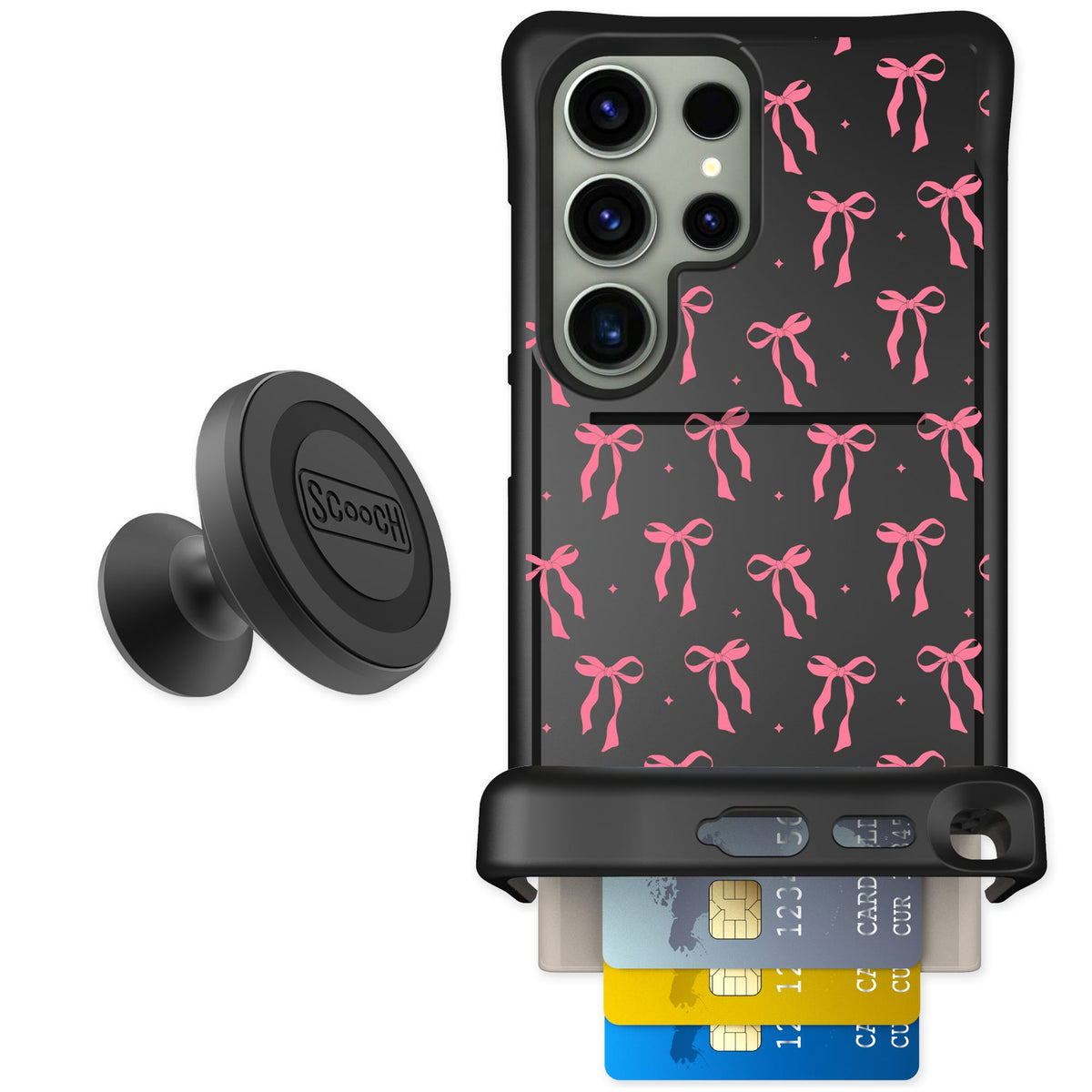 Scooch Wingmate Pink Bows for Galaxy S24 Ultra — Starter Bundle