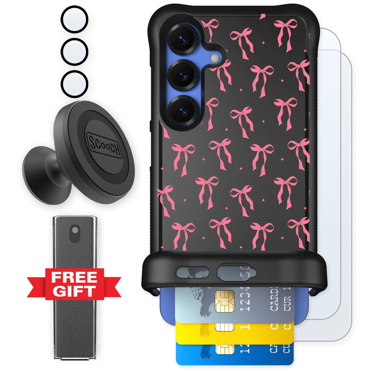 Scooch Wingmate Pink Bows for Galaxy S25 — Defender Bundle