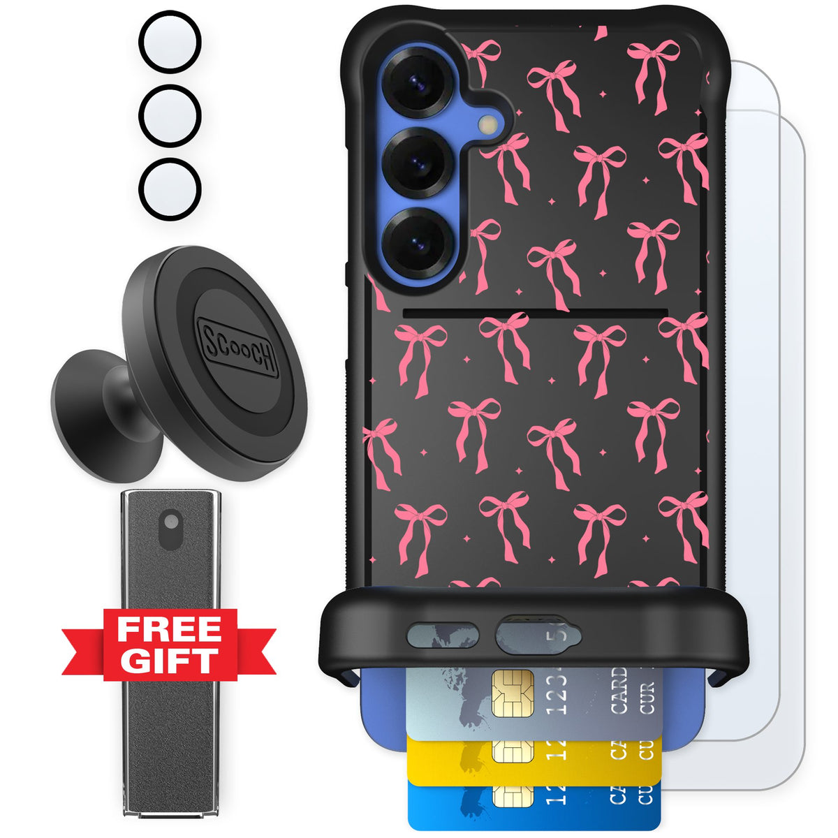Scooch Wingmate Pink Bows for Galaxy S25+ — Defender Bundle