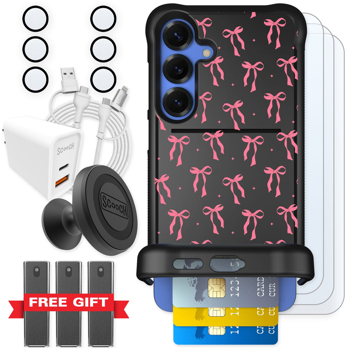 Scooch Wingmate Pink Bows for Galaxy S25+ — Ultimate Bundle
