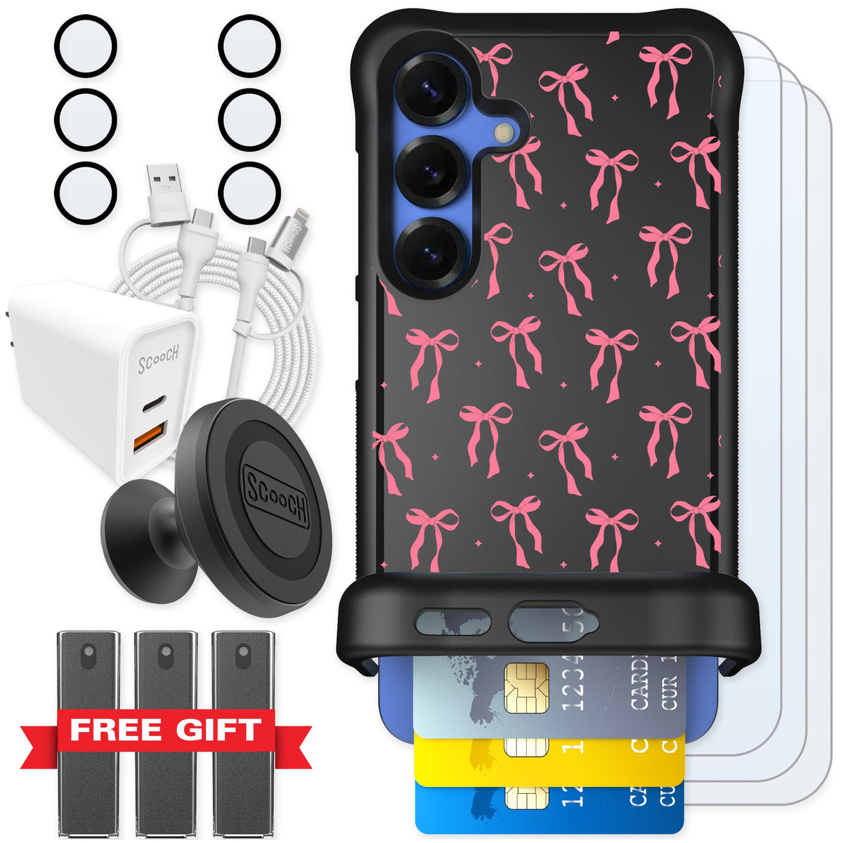 Scooch Wingmate Pink Bows for Galaxy S25 — Ultimate Bundle