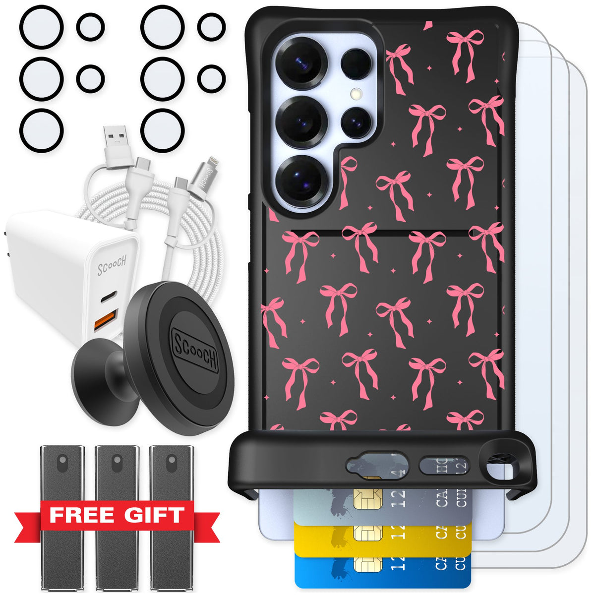 Scooch Wingmate Pink Bows for Galaxy S25 Ultra — Ultimate Bundle