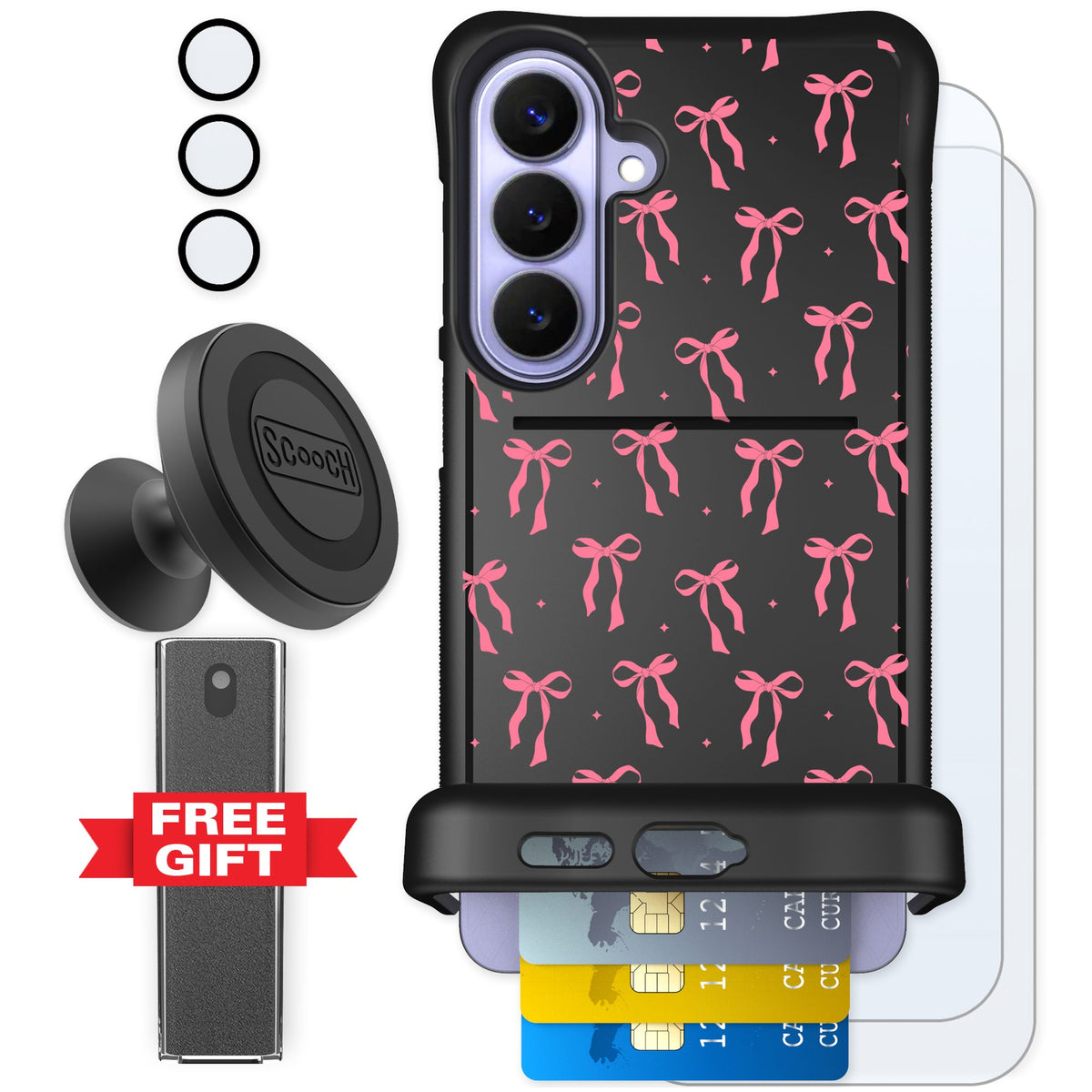 Scooch Wingmate Pink Bows for Galaxy S26+ — Defender Bundle
