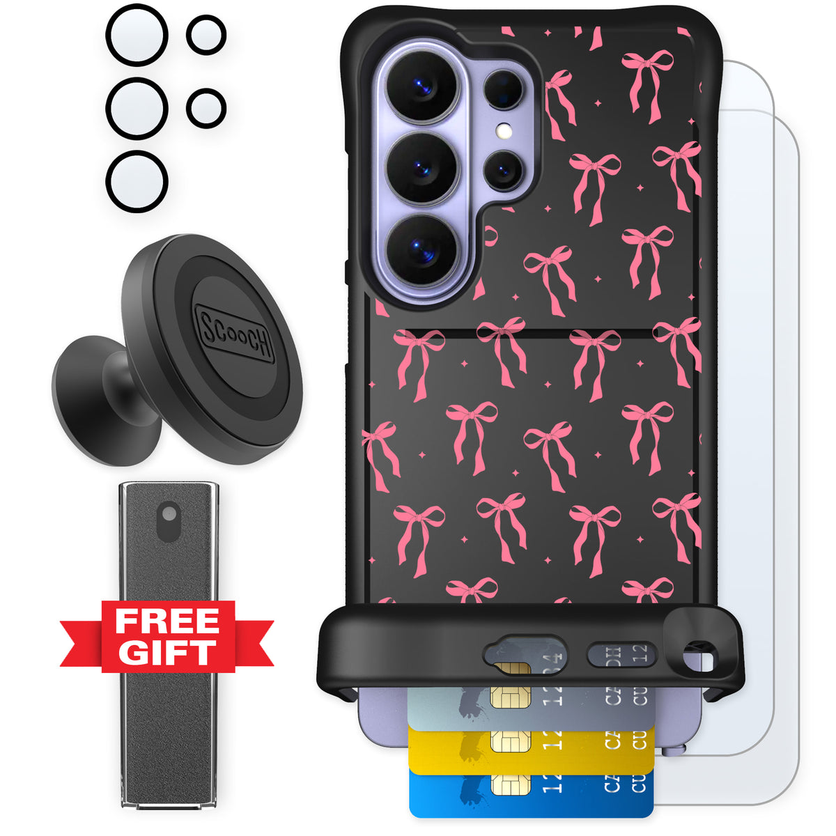 Scooch Wingmate Pink Bows for Galaxy S26 Ultra — Defender Bundle