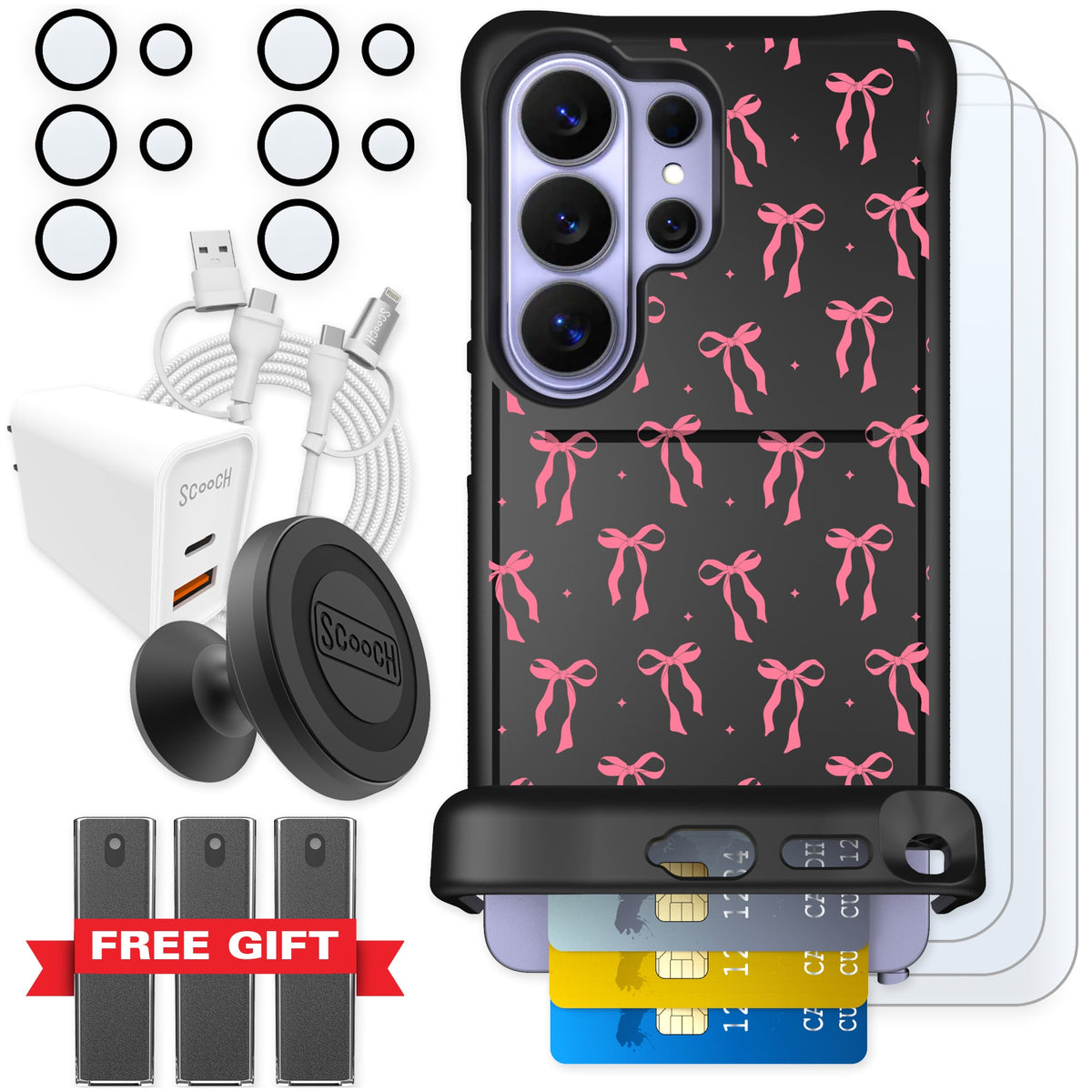 Scooch Wingmate Pink Bows for Galaxy S26 Ultra — Ultimate Bundle