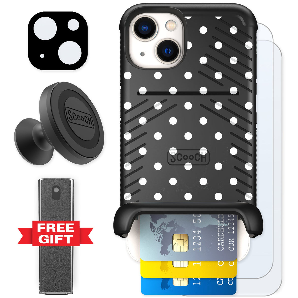 Scooch Wingmate Polka Dots for iPhone 13 — Defender Bundle