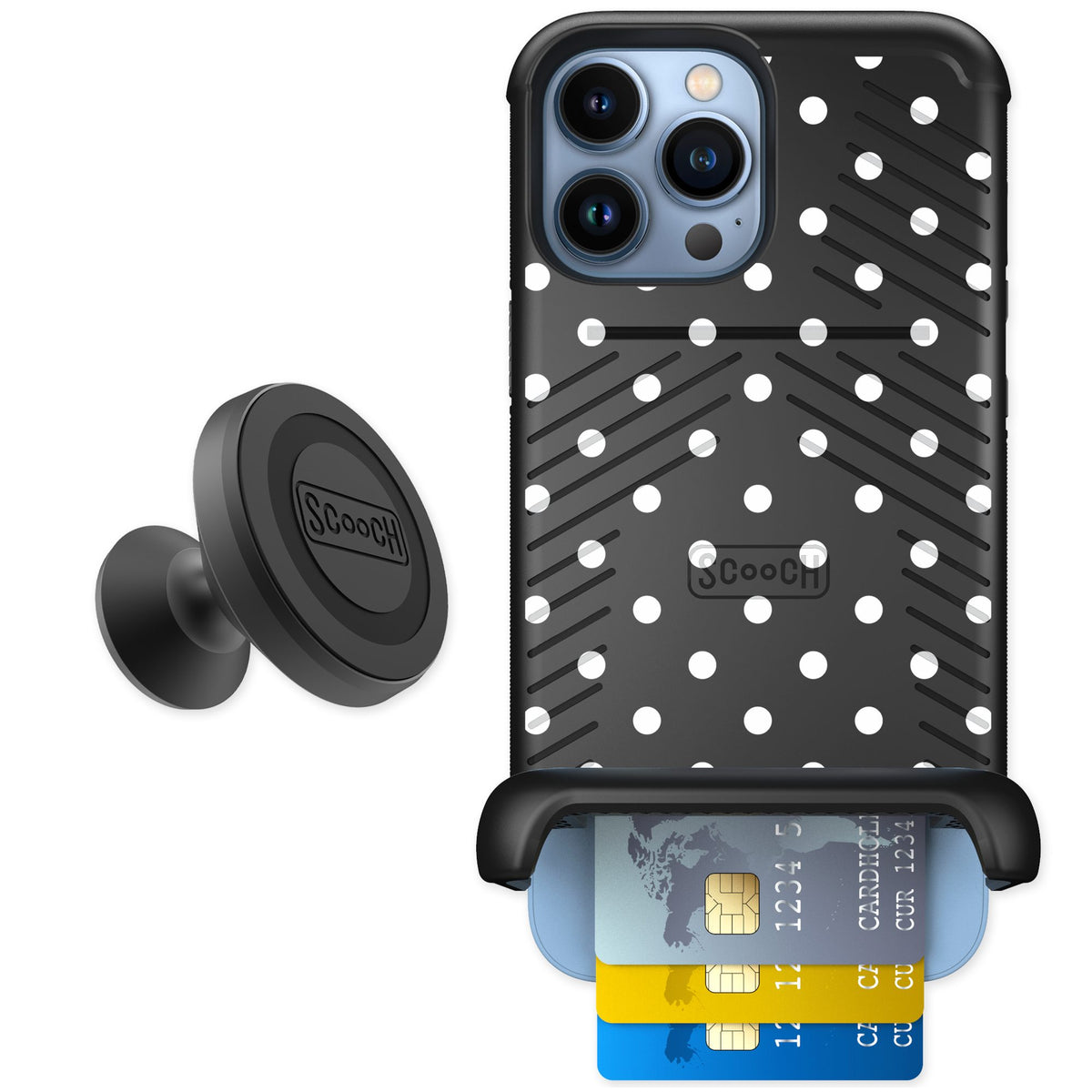 Scooch Wingmate Polka Dots for iPhone 13 Pro Max — Starter Bundle
