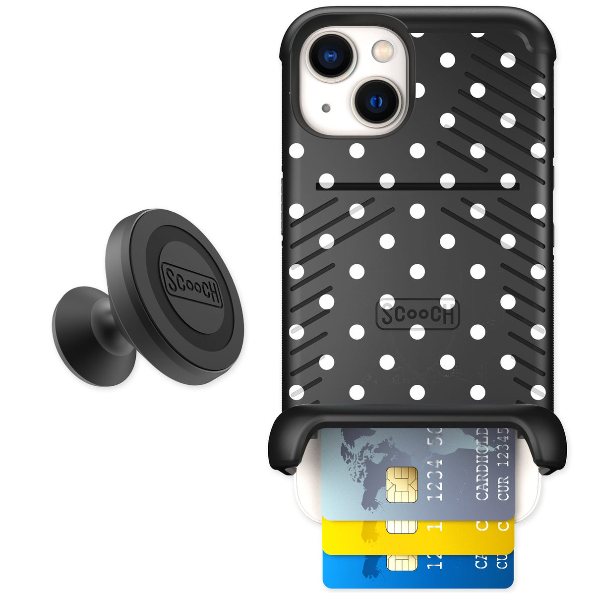 Scooch Wingmate Polka Dots for iPhone 13 — Starter Bundle