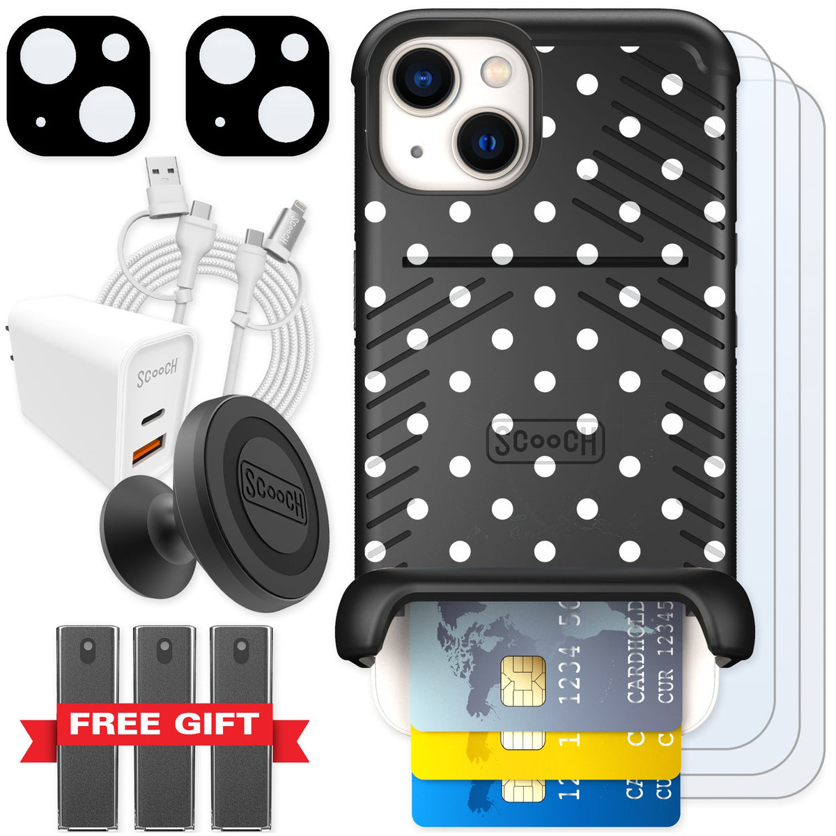 Scooch Wingmate Polka Dots for iPhone 13 — Ultimate Bundle