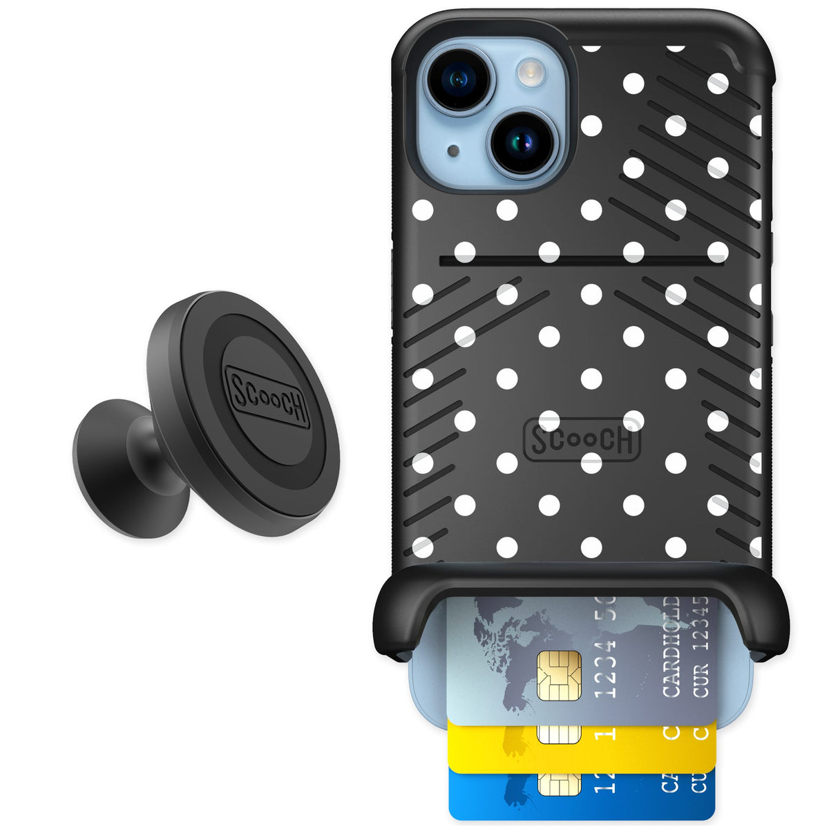 Scooch Wingmate Polka Dots for iPhone 14 — Starter Bundle