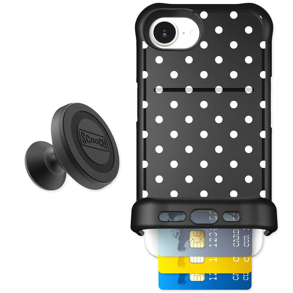 Scooch Wingmate Polka Dots for iPhone 16e — Starter Bundle