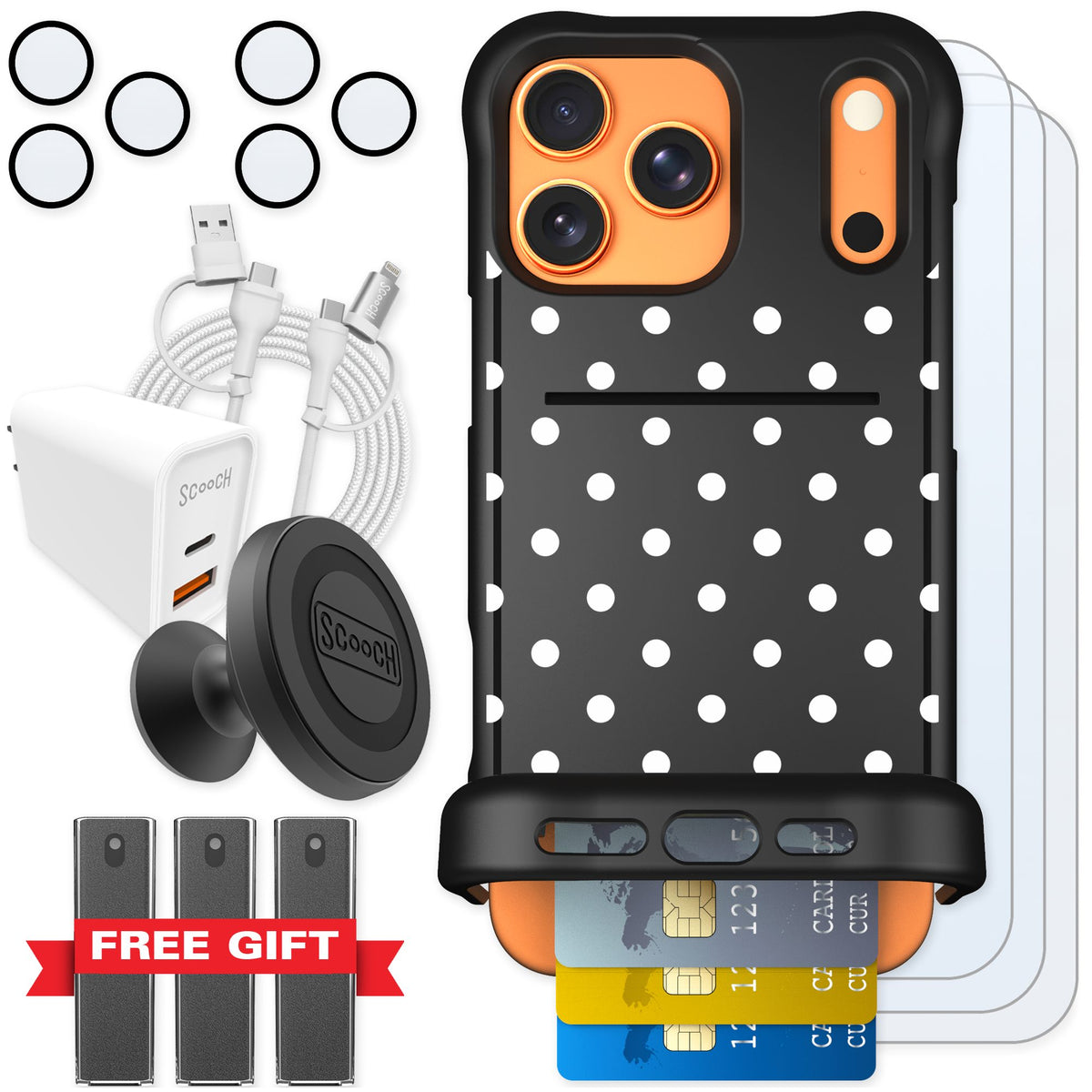 Scooch Wingmate Polka Dots for iPhone 17 Pro Max — Ultimate Bundle