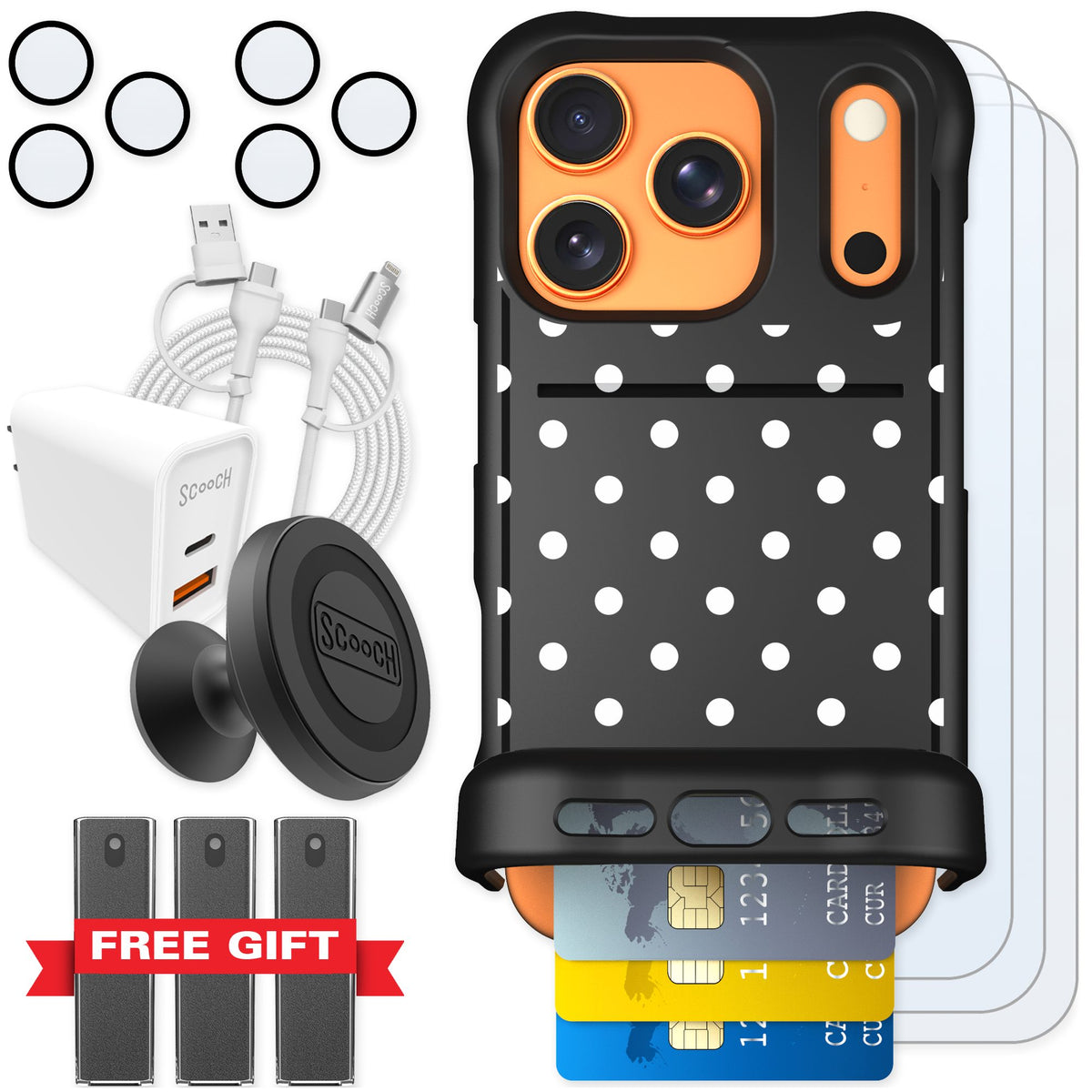 Scooch Wingmate Polka Dots for iPhone 17 Pro — Ultimate Bundle