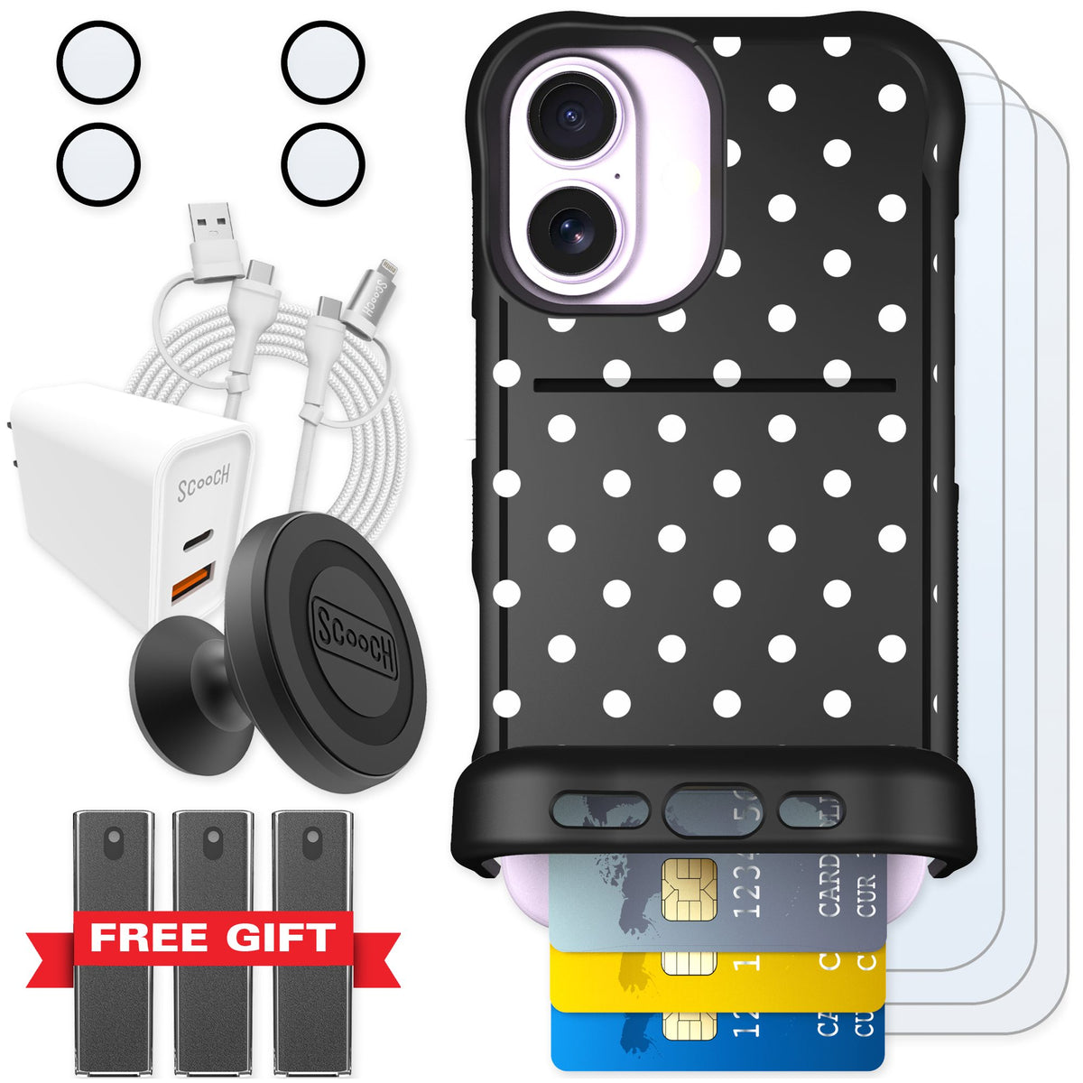 Scooch Wingmate Polka Dots for iPhone 17 — Ultimate Bundle