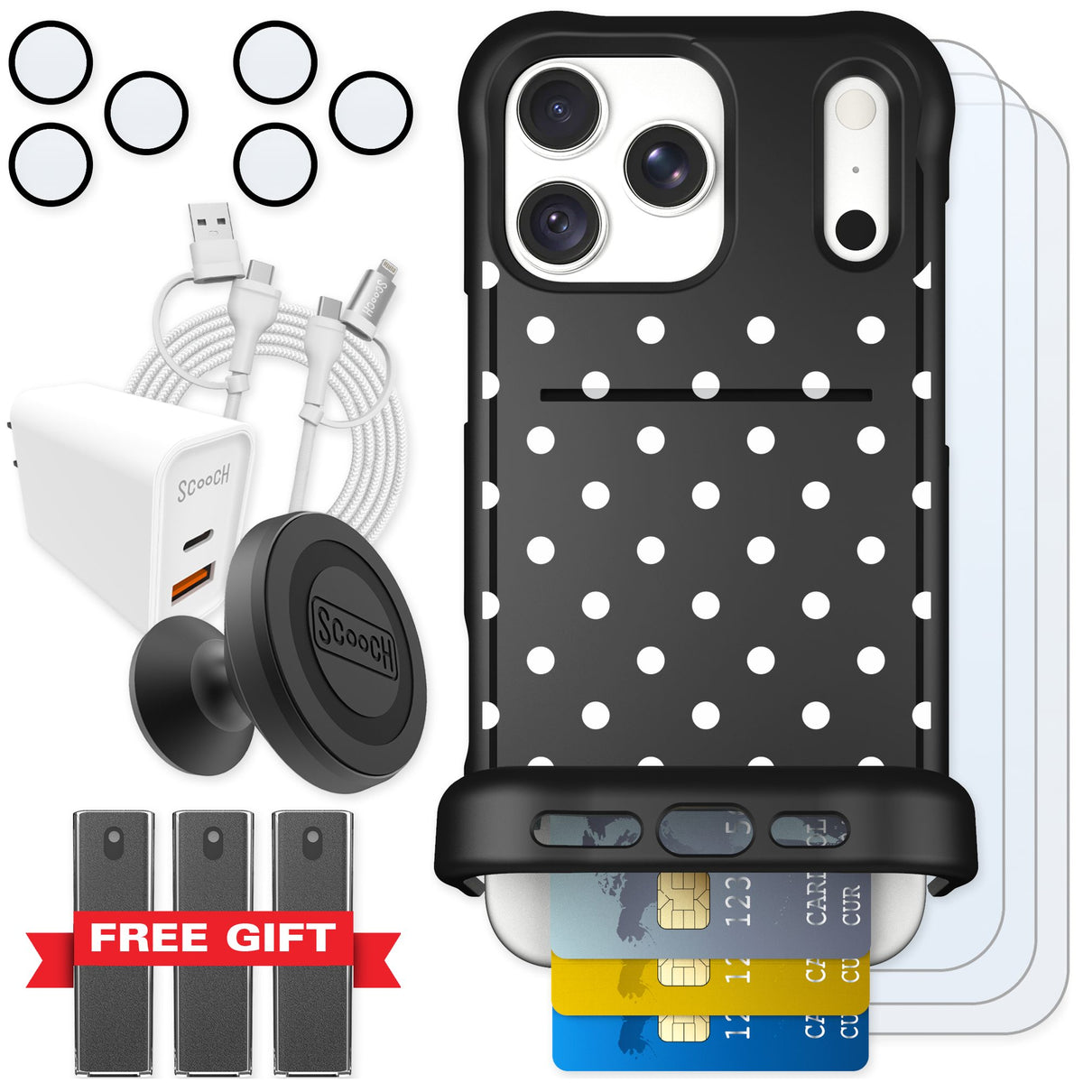 Scooch Wingmate Polka Dots for iPhone 18 Pro Max — Ultimate Bundle