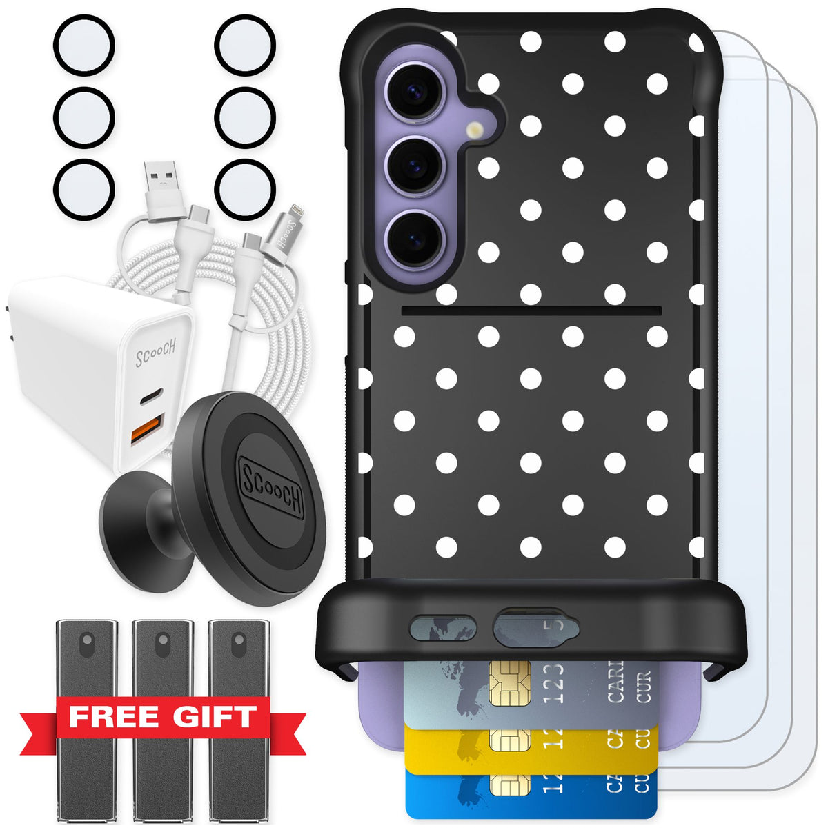 Scooch Wingmate Polka Dots for Galaxy S24+ — Ultimate Bundle