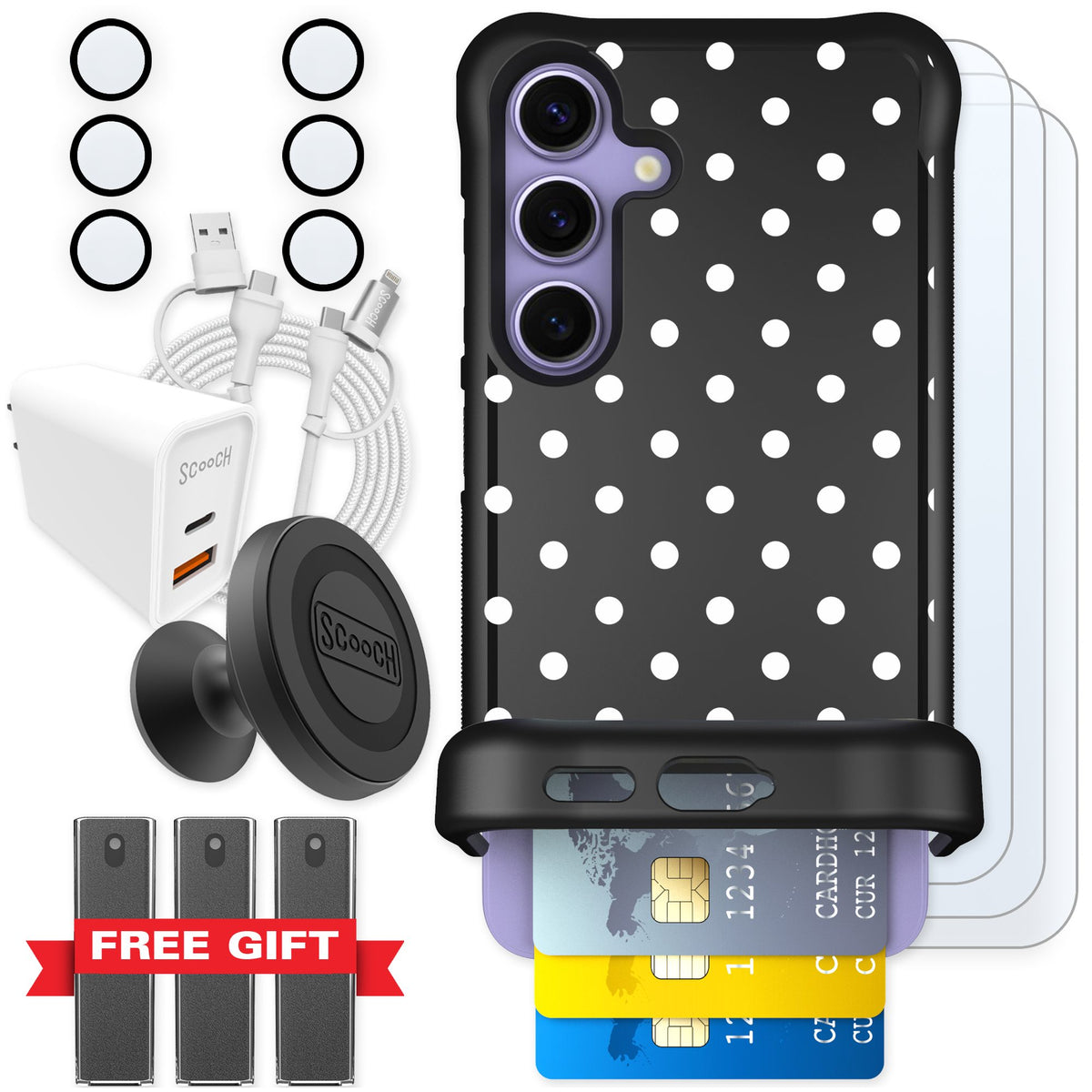 Scooch Wingmate Polka Dots for Galaxy S24 — Ultimate Bundle