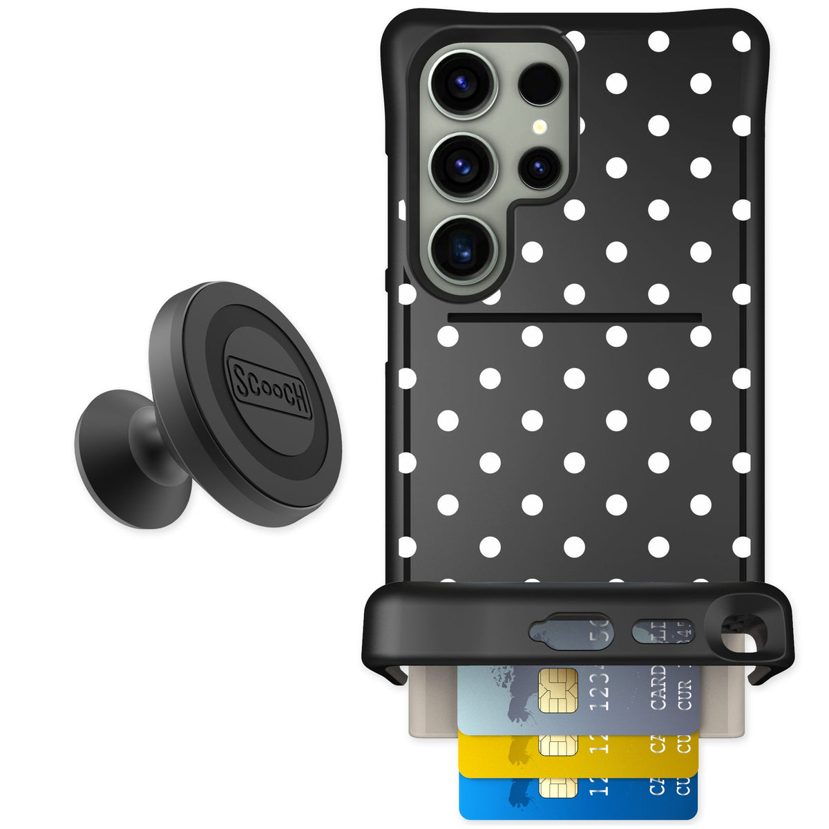 Scooch Wingmate Polka Dots for Galaxy S24 Ultra — Starter Bundle