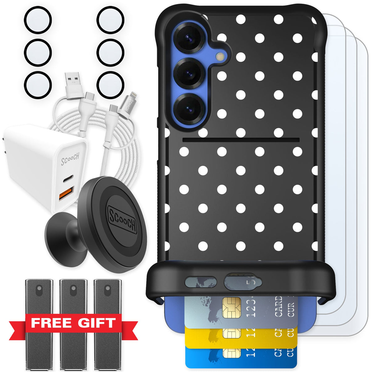 Scooch Wingmate Polka Dots for Galaxy S25+ — Ultimate Bundle