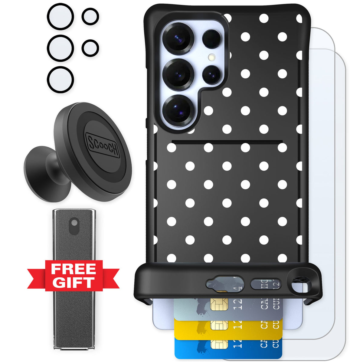 Scooch Wingmate Polka Dots for Galaxy S25 Ultra — Defender Bundle