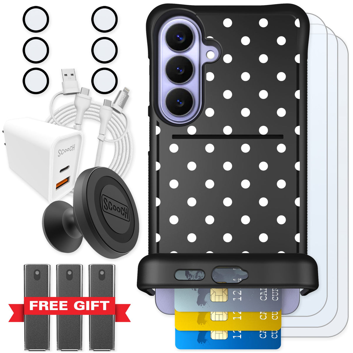 Scooch Wingmate Polka Dots for Galaxy S26+ — Ultimate Bundle