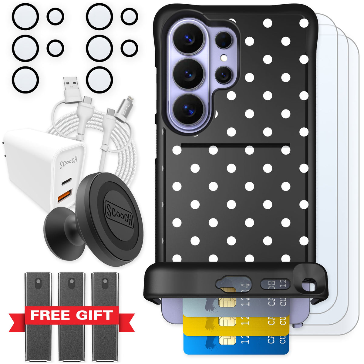 Scooch Wingmate Polka Dots for Galaxy S26 Ultra — Ultimate Bundle