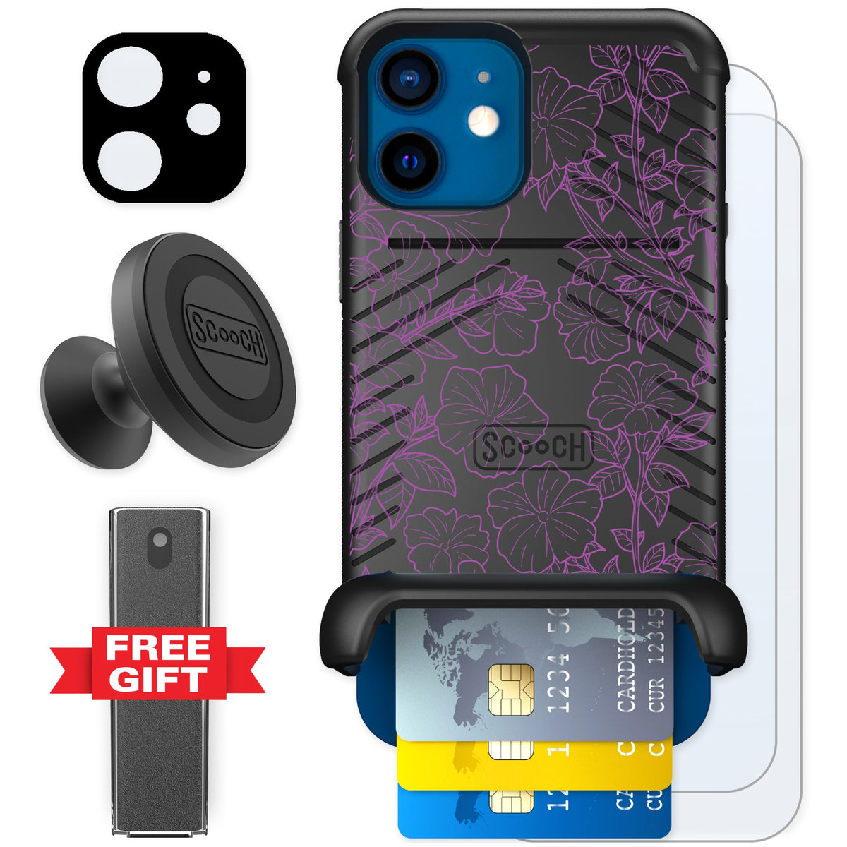 Scooch Wingmate Purple Petunias for iPhone 12 — Defender Bundle
