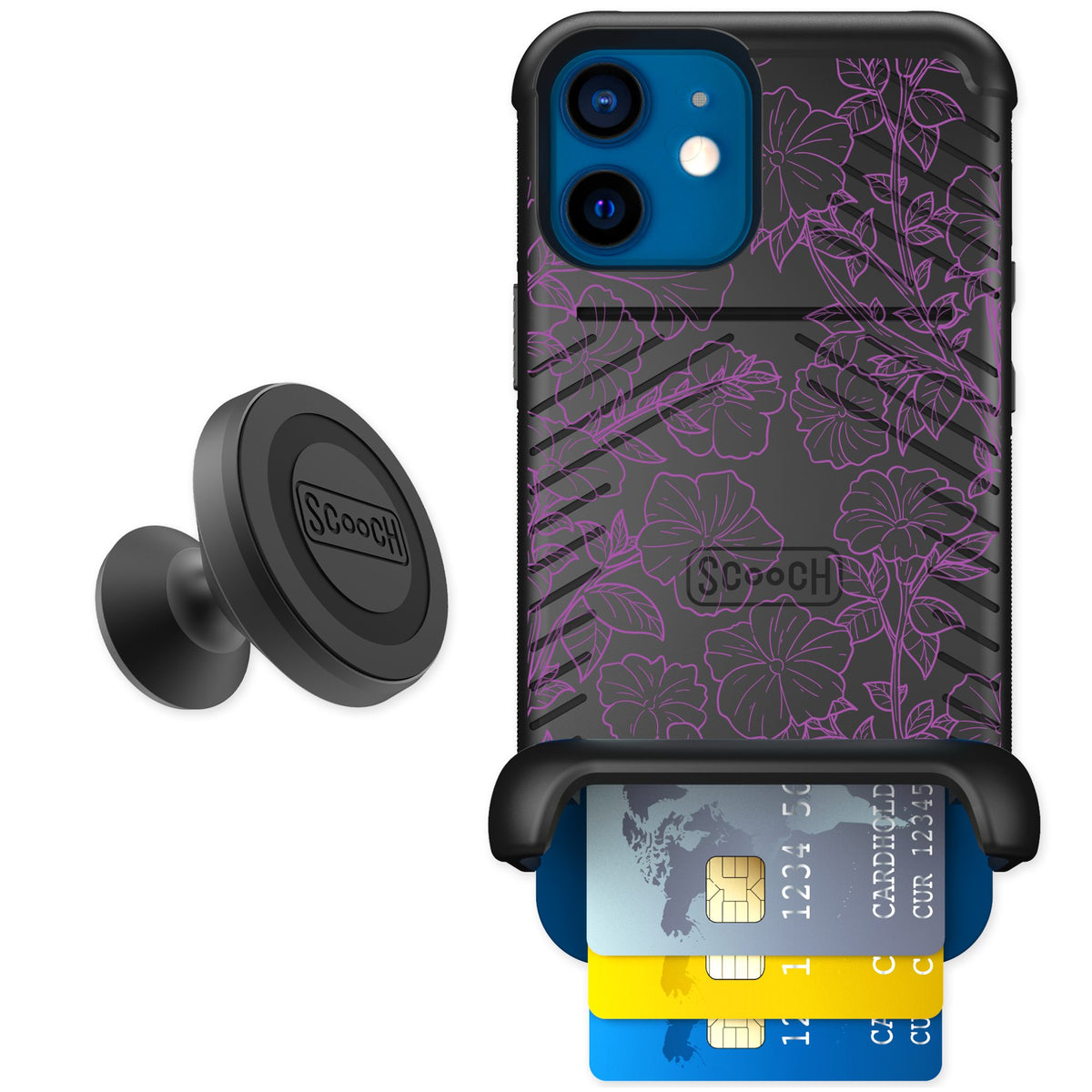 Scooch Wingmate Purple Petunias for iPhone 12 — Starter Bundle