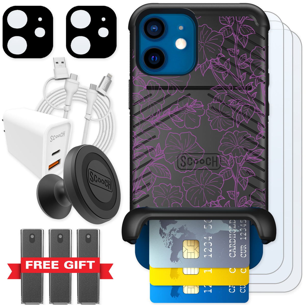 Scooch Wingmate Purple Petunias for iPhone 12 — Ultimate Bundle