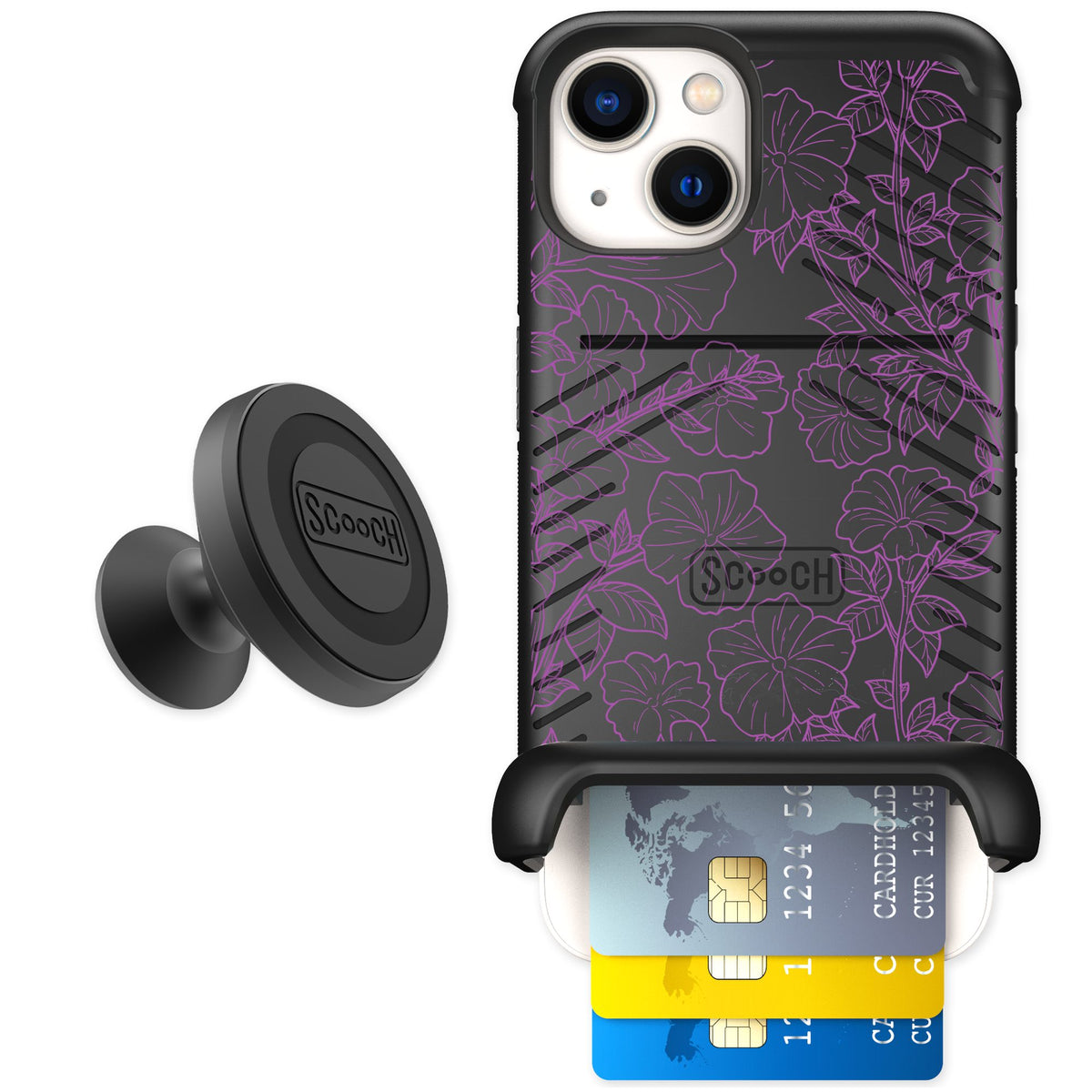 Scooch Wingmate Purple Petunias for iPhone 13 — Starter Bundle