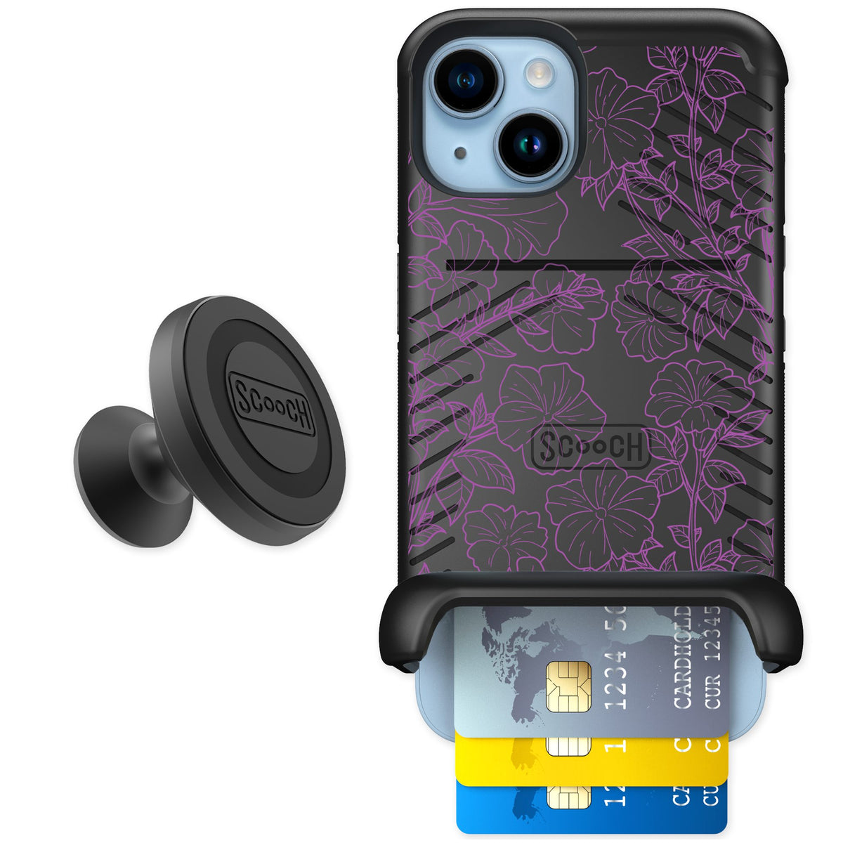 Scooch Wingmate Purple Petunias for iPhone 14 — Starter Bundle