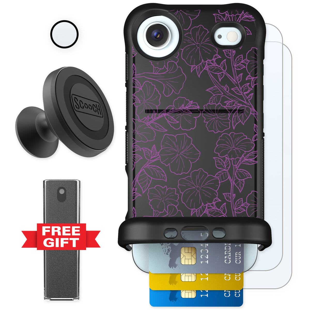 Scooch Wingmate Purple Petunias for iPhone Air — Defender Bundle