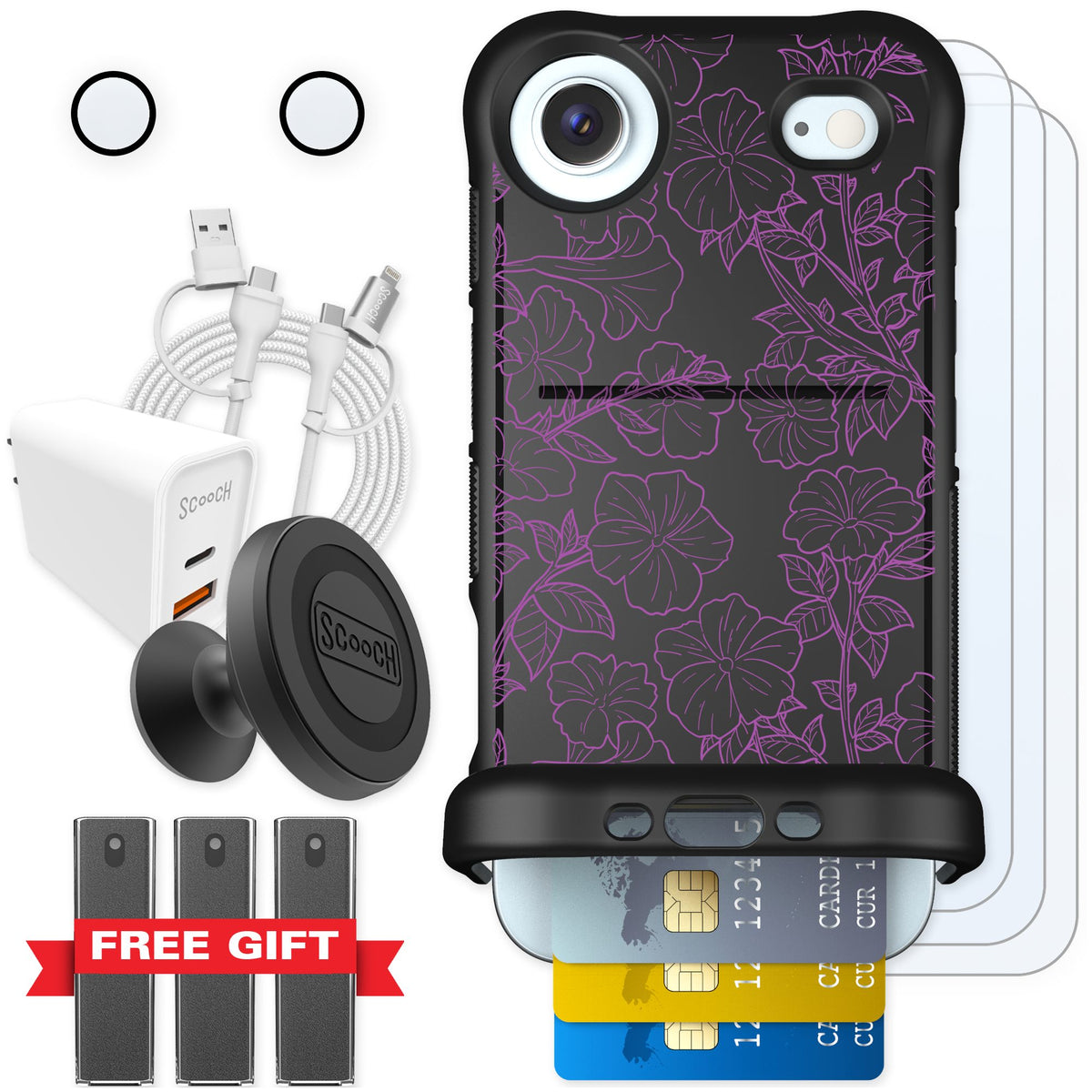 Scooch Wingmate Purple Petunias for iPhone Air — Ultimate Bundle
