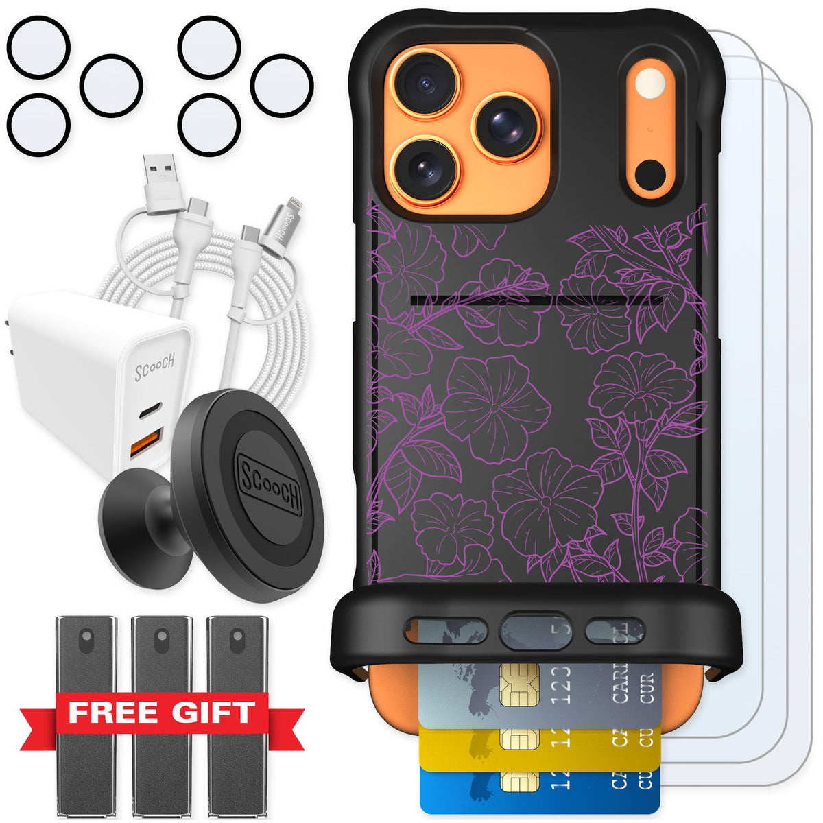 Scooch Wingmate Purple Petunias for iPhone 17 Pro Max — Ultimate Bundle